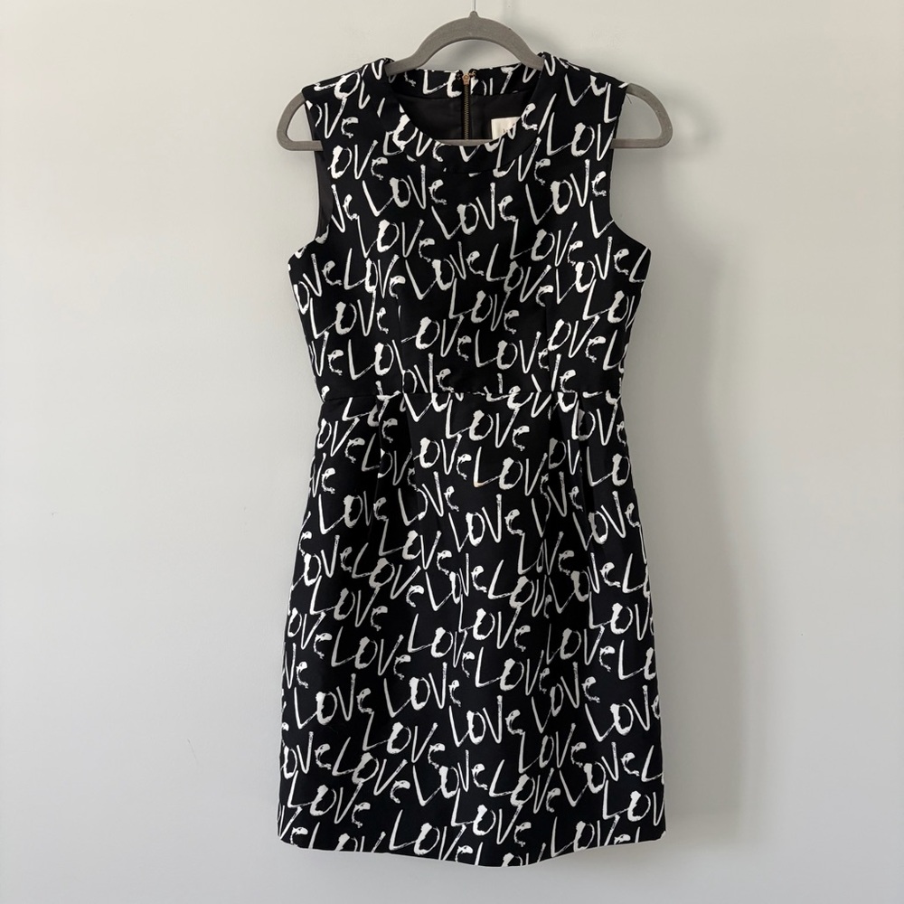Kate Spade Black White Mindy LOVE Graffiti Print Sleeveless Shift Dress 4